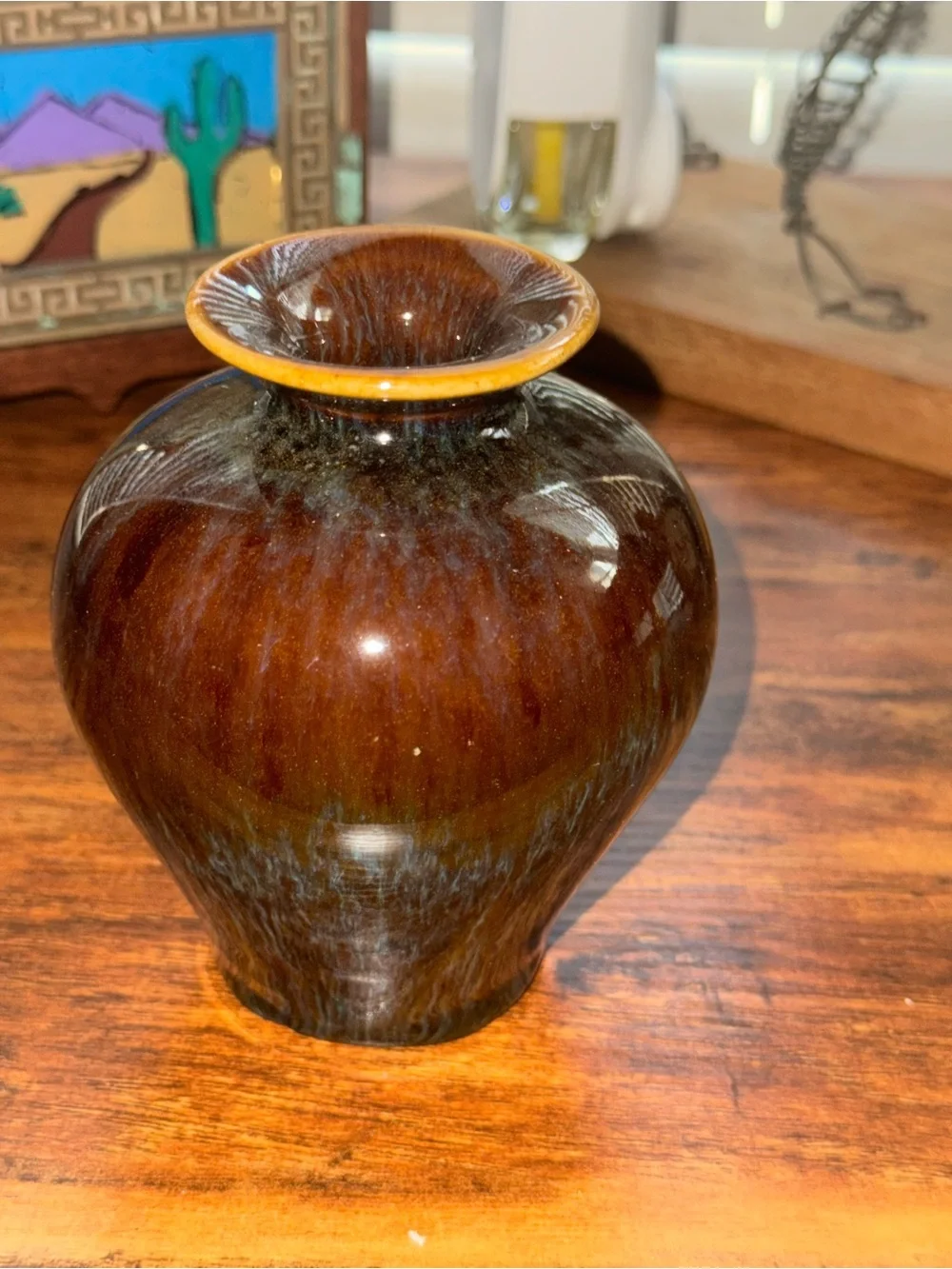 Small Brown Glazed Ceramic Vase